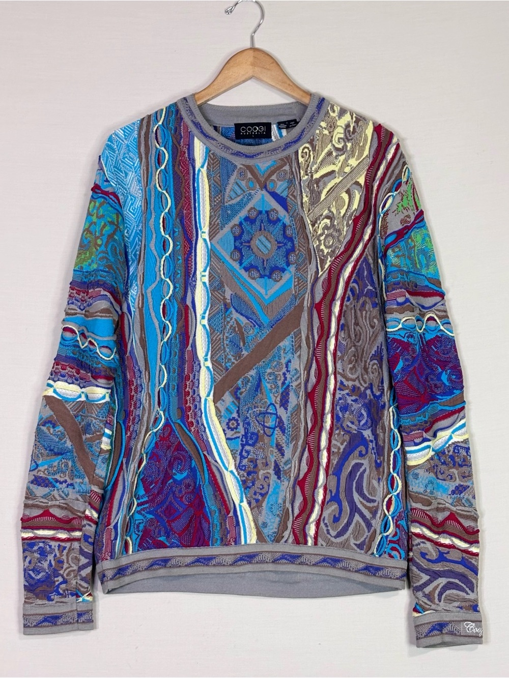 COOGI Australia Mercerized Cotton Textured Knit Sweater Large Blue